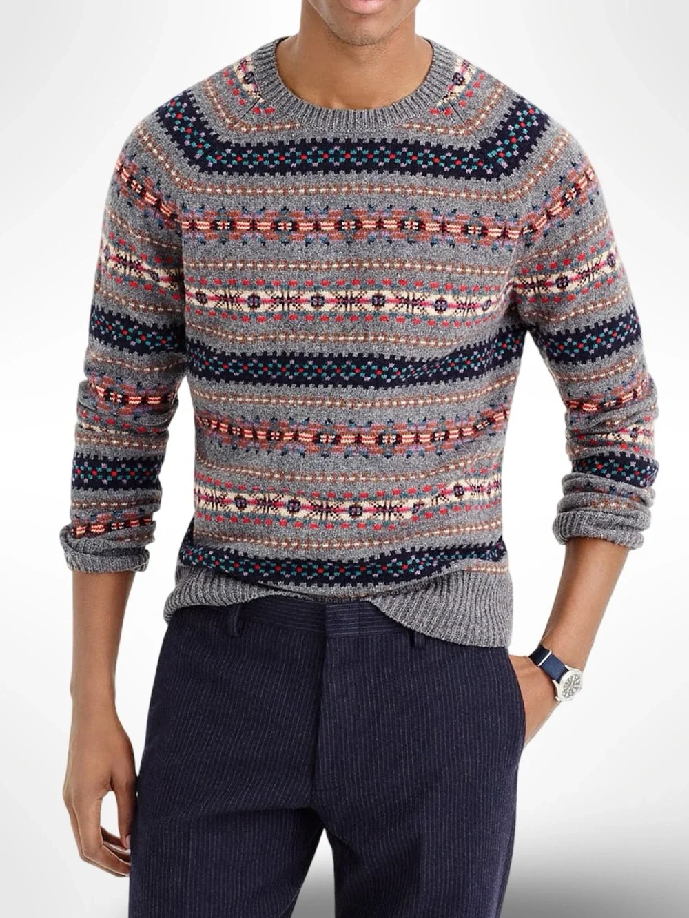 NEW J Crew 100% Lambswool Fair Isle Crewneck Sweater Pullover Knit | Mens Small